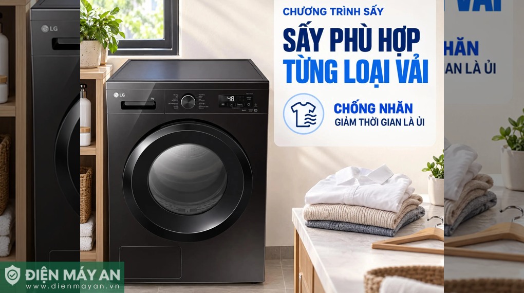 Máy sấy bơm nhiệt LG 9 Kg RB09NHP5O